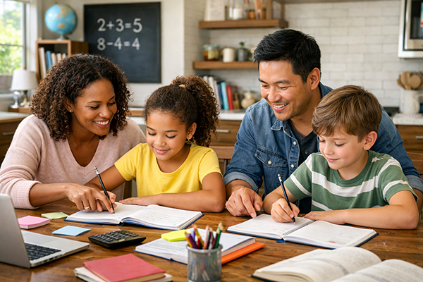 Family doing homework