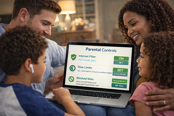 Family discussing online safety