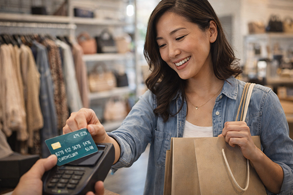 Woman swiping credit card