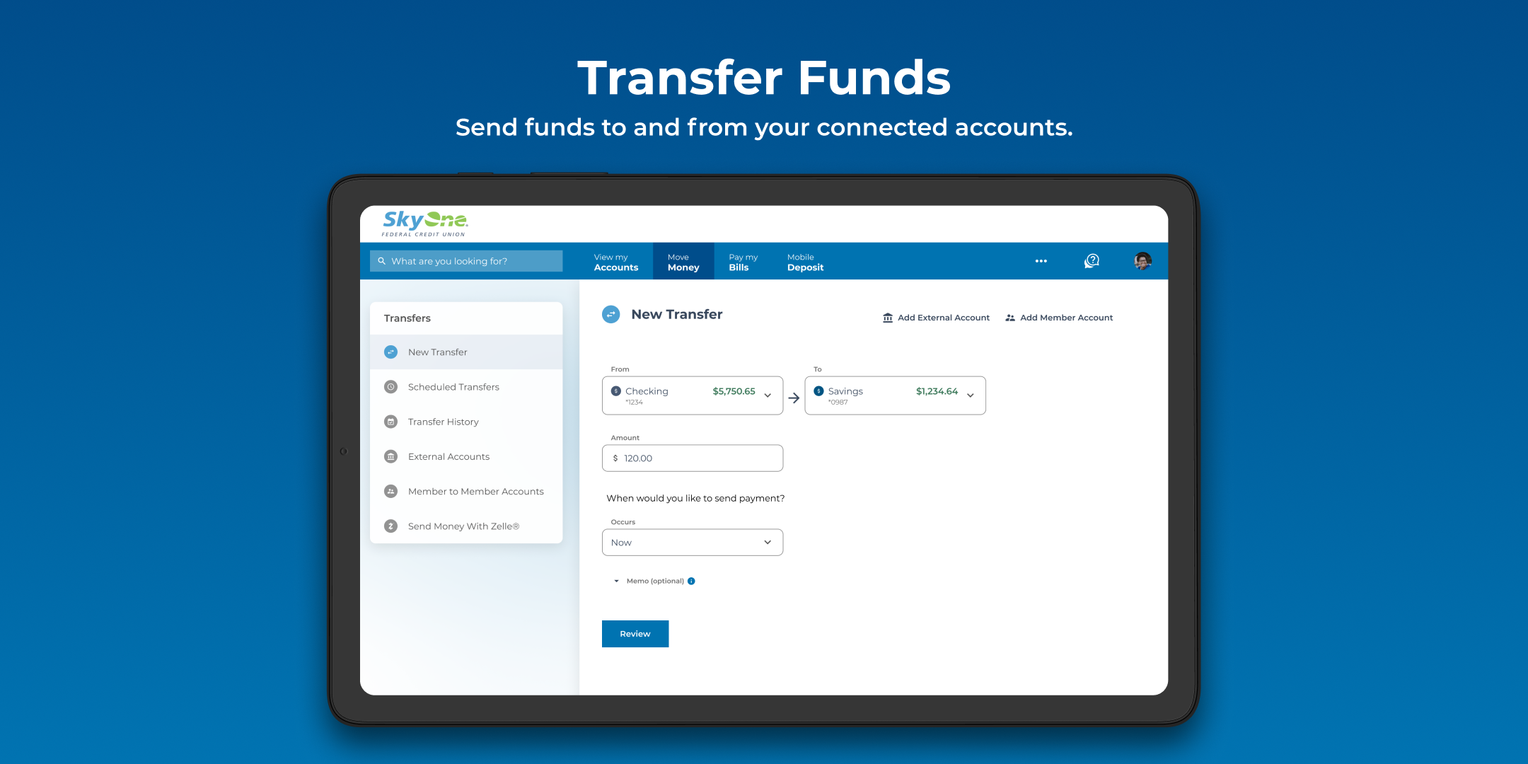 Online Banking Transfer Funds Screenshot