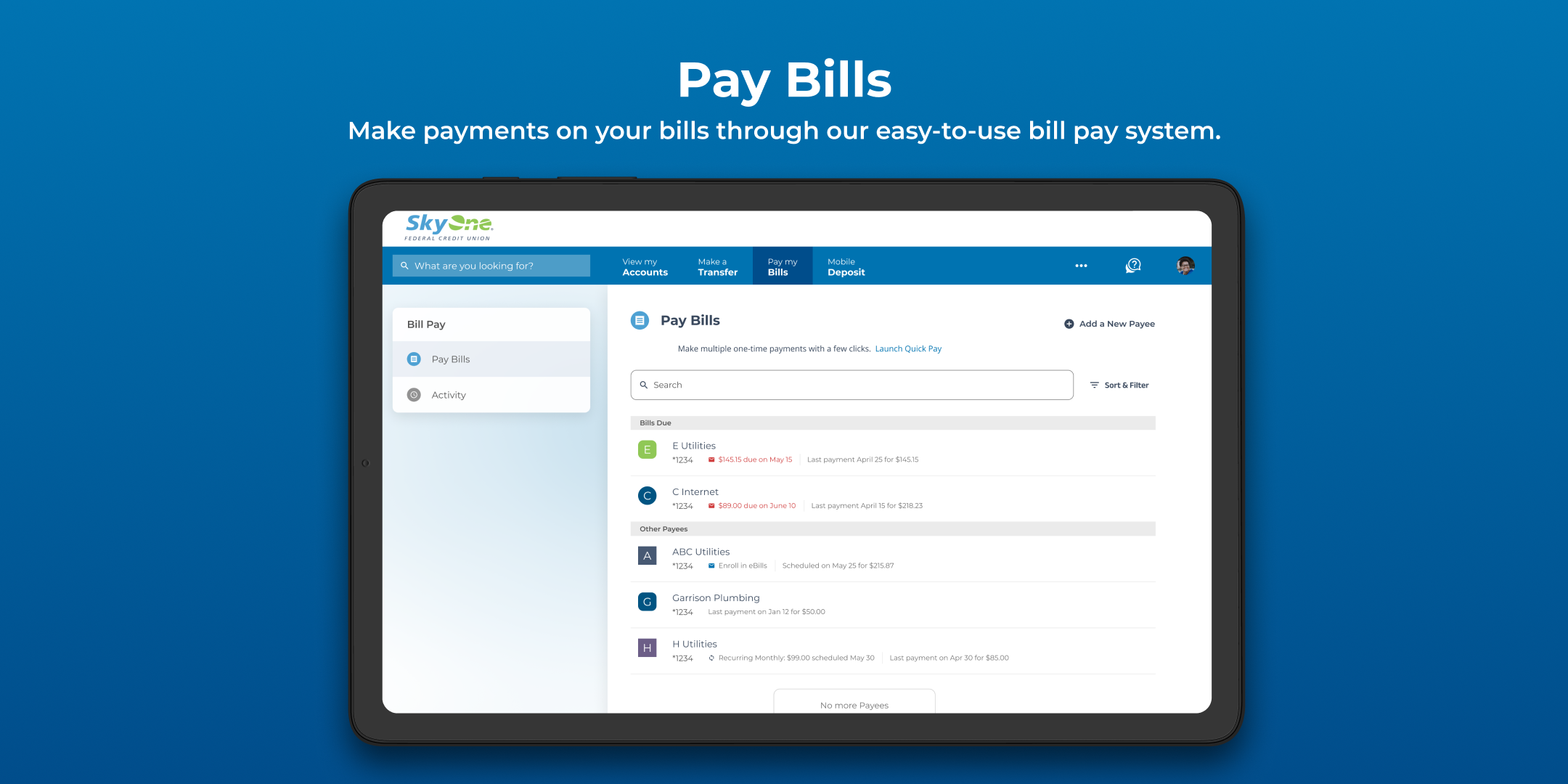 Online Banking Bill Pay Screenshot