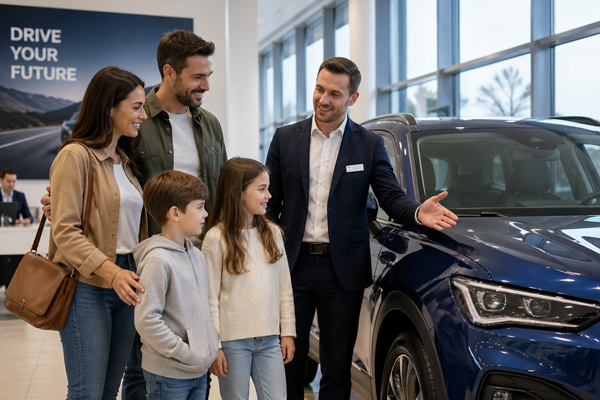 Family at the car dealership