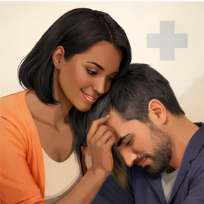 Woman caring for man
