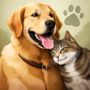 Dog and cat snuggling