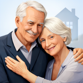 Older man and woman embracing