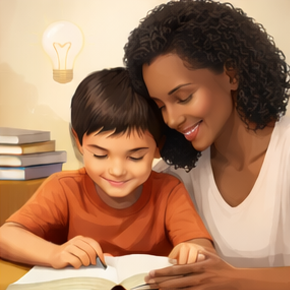 Mom and son doing homework