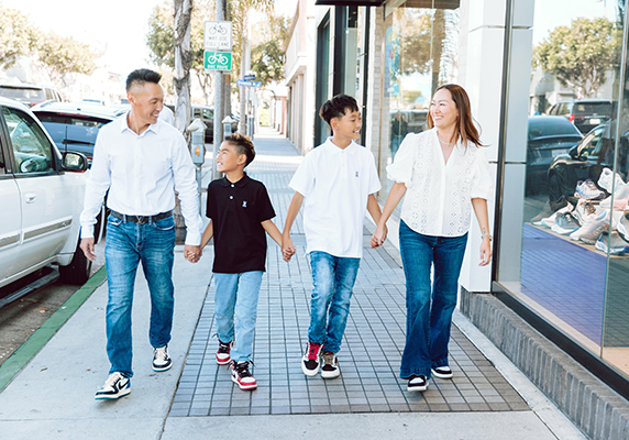 Family walking down the street