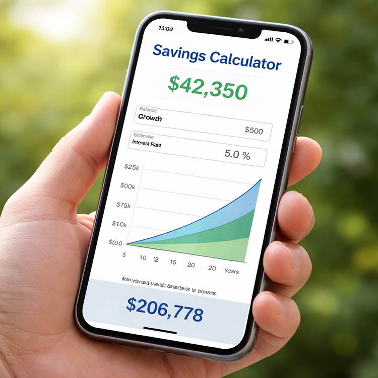 Mobile phone with savings graph