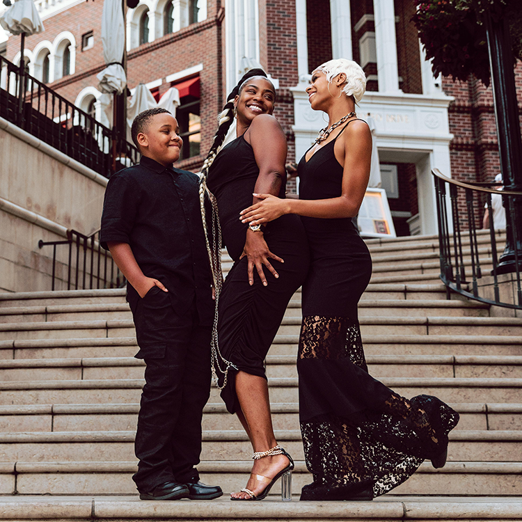 Well dressed family on the stairs